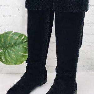 BCBG Tall black Suede Leather Fur Lined Black Boots